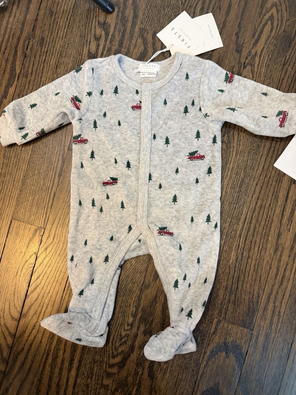First By Petit Lem Grey Velour Winter Footie Organic Cotton Sz Newborn NWT